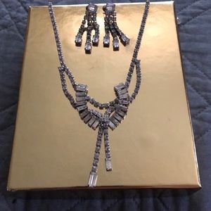 Rhinestone necklace and clip earrings